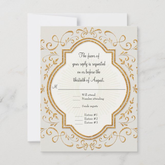 Élégant Vintage Script Swirl Gold RSVP (Devant)