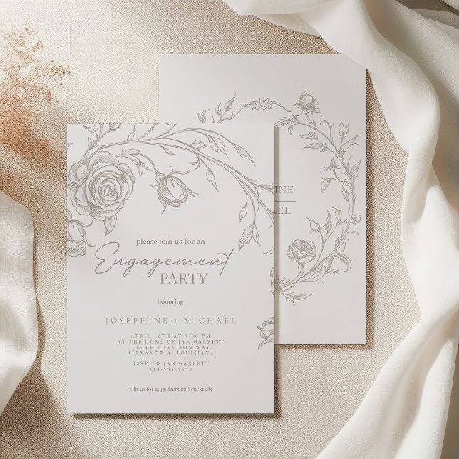 Elegant Vintage Sepia Engagement Party Invitation (Créateur téléchargé)