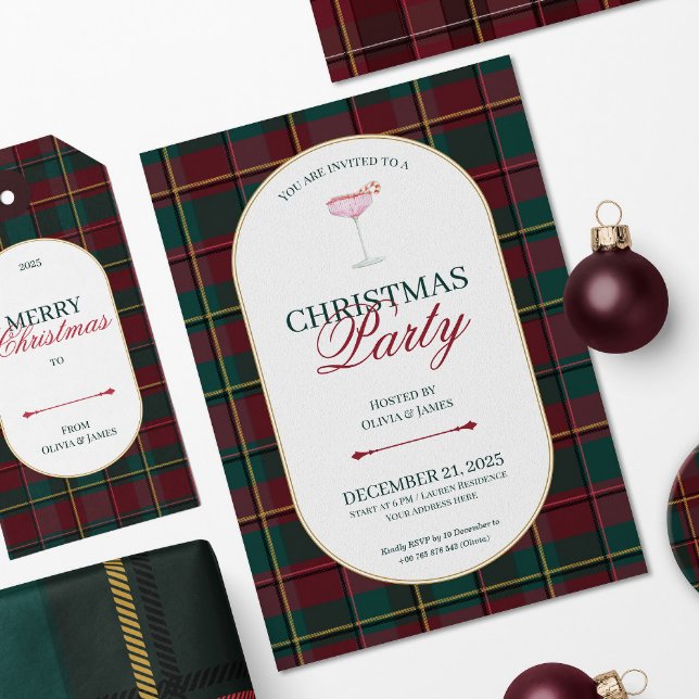 Elegant vintage Tartan Plaid Christmas Invitation (Créateur téléchargé)
