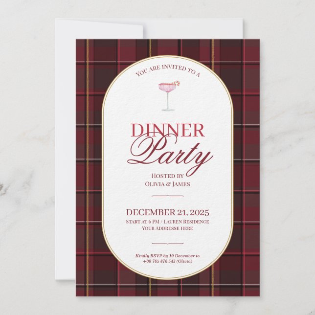 Elegant vintage Tartan Plaid Christmas Invitation (Devant)