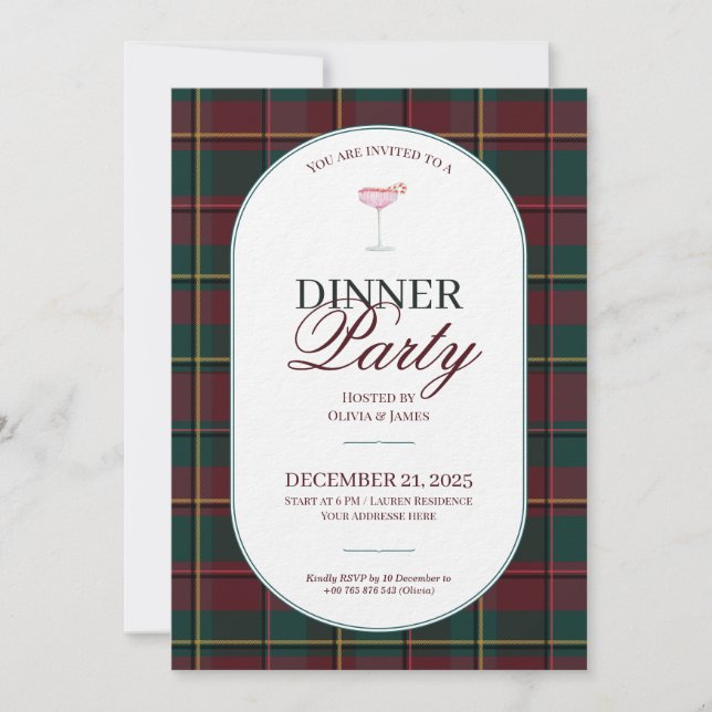 Elegant vintage Tartan Plaid Christmas Invitation (Devant)