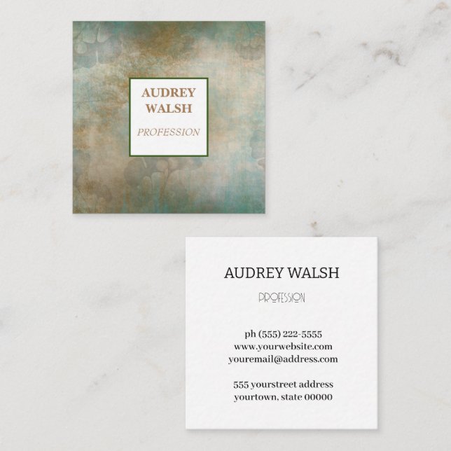 Élégant vintage texture brun carré carte de visite (Devant / Derrière)