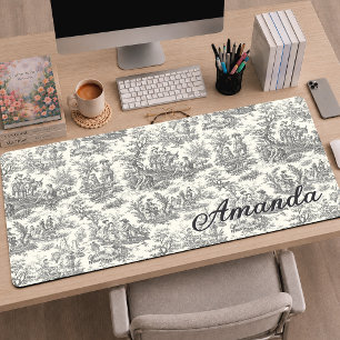 Élégant Vintage Toile de Jouy Noir Français