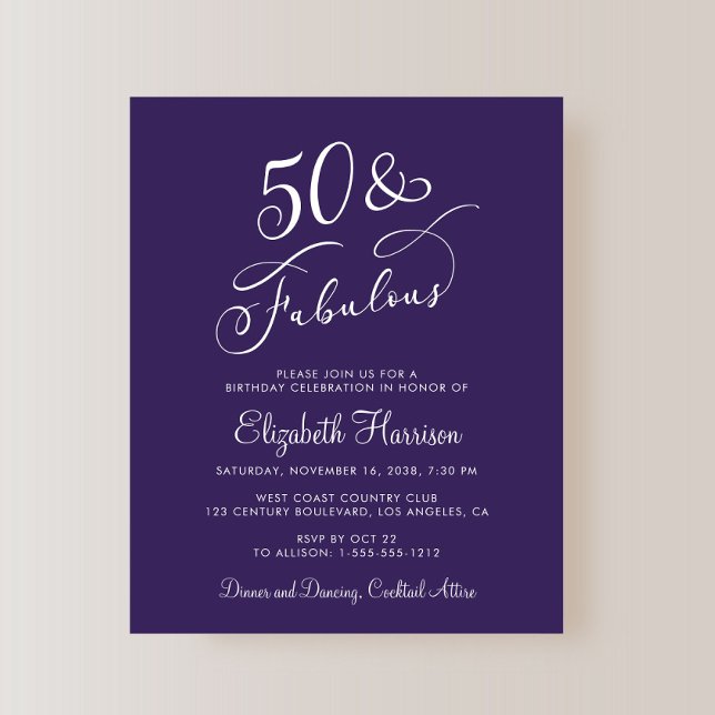 Elégant violet 50e anniversaire Invitation de fête (Créateur téléchargé)