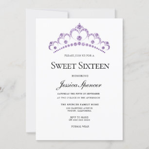 Élégant violet diamant Tiara Sweet 16 Invitation