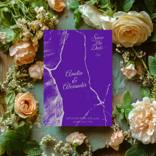 Élégant Violet et Argent sur Marbre Carte de Pré-a