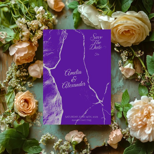 Élégant Violet et Argent sur Marbre Carte de Pré-a (Créateur téléchargé)
