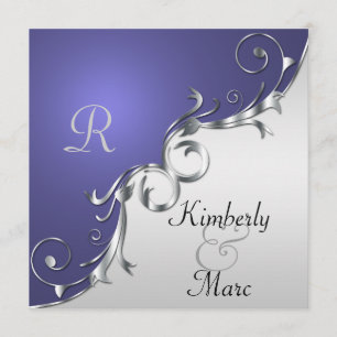 Élégant violet et Faire-part de mariage argenté
