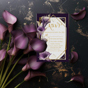 Elégant violet et or Calla Lily Mariage RSVP