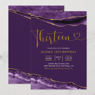 Elégant violet et or treize invitation