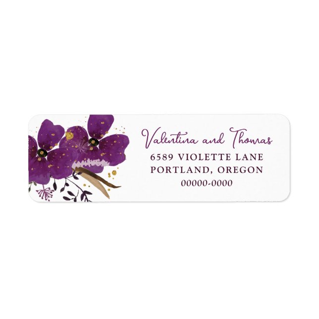 Élégant violet Étiquette d'aquarelle (Devant)