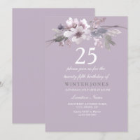 Élégant violet floral 25e anniversaire Invitation 