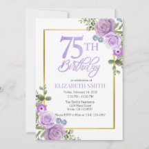 Elégant violet floral 75e anniversaire Invitation