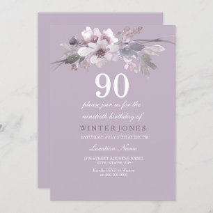 Élégant violet floral 90e anniversaire Invitation