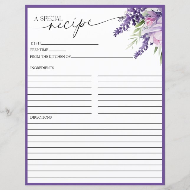 Élégant violet floral | Cartes recettes (Devant)