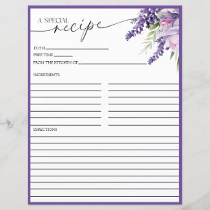 Élégant violet floral Cartes recettes