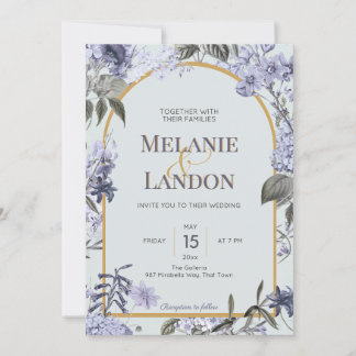 Elegant violet & gold hydrangea wedding invitation