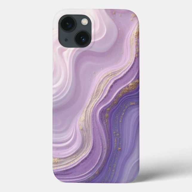 Élégant violet & Gold Waves iPhone 13 Coque - Drea (Verso)