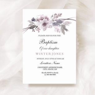 Élégant violet hiver floral Baptême Invitation