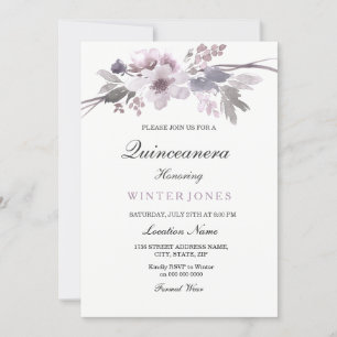 Élégant violet hiver Floral Quinceanera Invitation