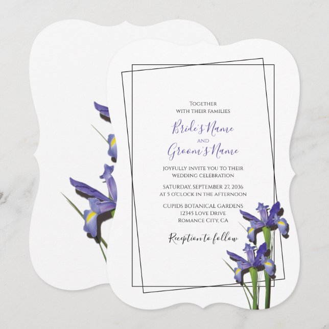 Élégant violet Iris Invitations de mariage Iris (Devant / Derrière)
