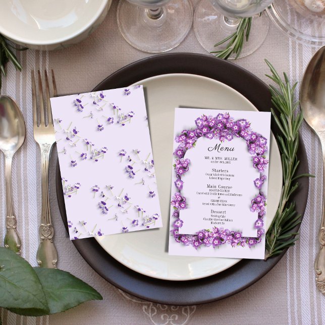 Elégant violet Lilac I Arch Floral Menu Mariage (Créateur téléchargé)