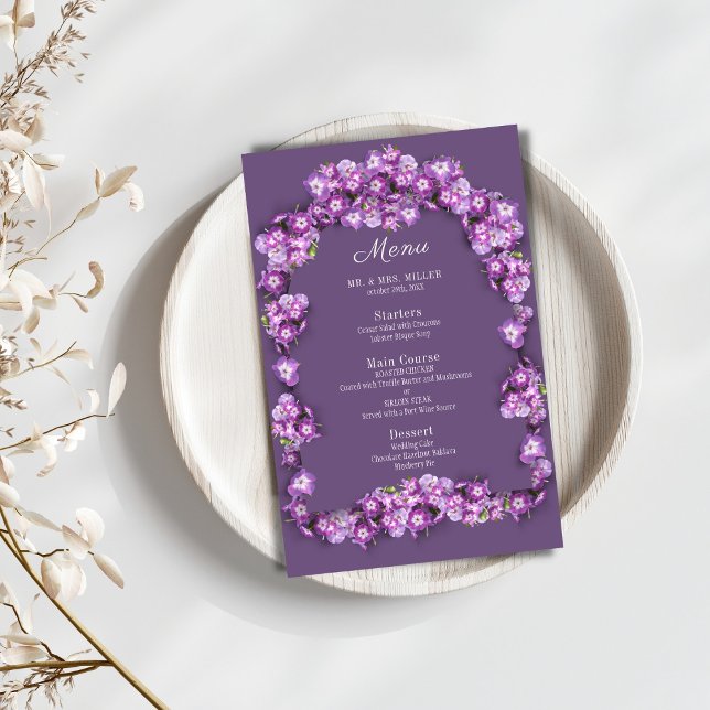 Elégant violet Lilac I Arch Floral Menu Mariage (Créateur téléchargé)