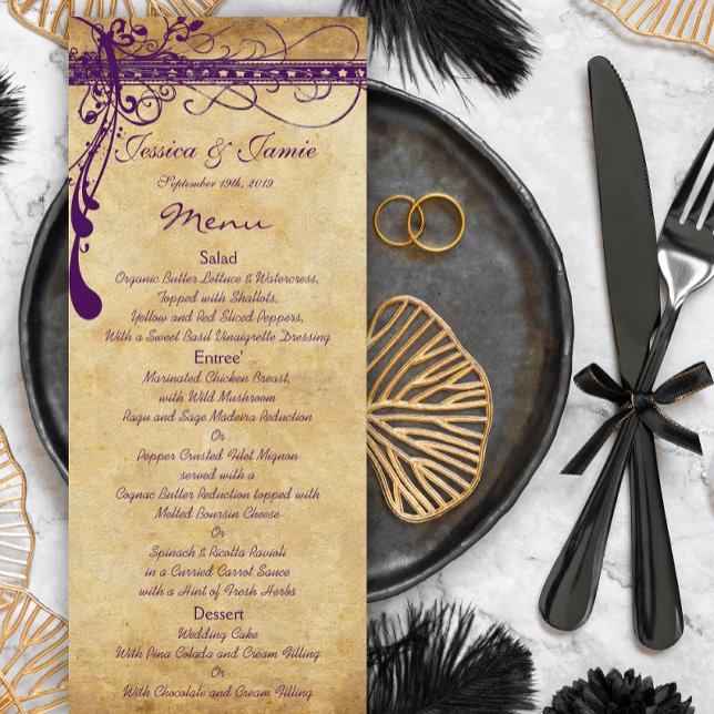 Elégant violet Moyen Renaissance Menu Mariage (Créateur téléchargé)