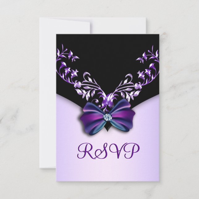 Élégant violet noir diamant Bow RSVP (Devant)