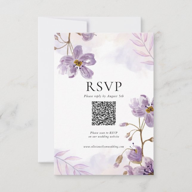 Élégant violet réponse Mariage Floral QR Code (Devant)