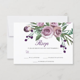 Elégant Violet Rose Floral Mariage RSVP
