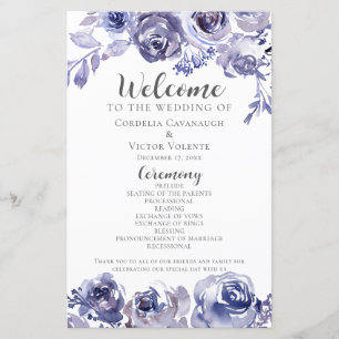 Élégant violet Rose Floral Winter Wedding Programm