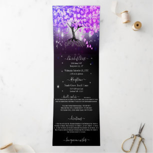 Élégant Violet rose Mariage feuille coeur Tri-Fold