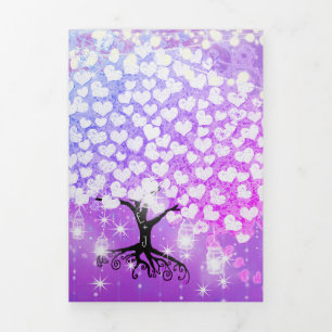 Élégant Violet rose Mariage feuille coeur Tri-Fold