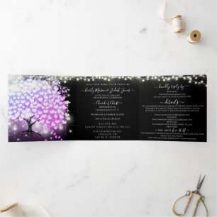 Élégant Violet rose Mariage feuille coeur Tri-Fold