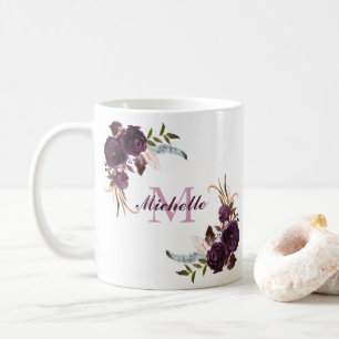 Élégant violet Rose Nom floral Monogramme Mug
