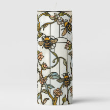 Élégant vitrail d'art nouveau botanique abeille