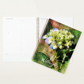 Élégant "W" Monogramme Floral Hydrangea Planner