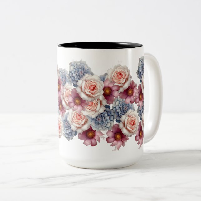 Elegant Watercolor Floral Coffee Mug - Pastel Rose (Devant droit)