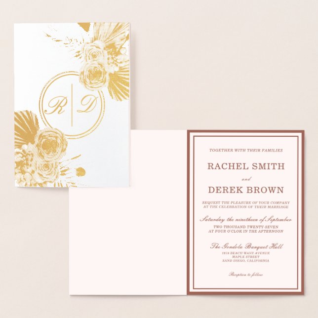 Elegant Watercolor Floral Wedding Foil Invitation (Affichage)