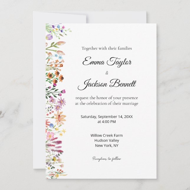 Elegant Watercolor Floral Wedding Invitation (Devant)