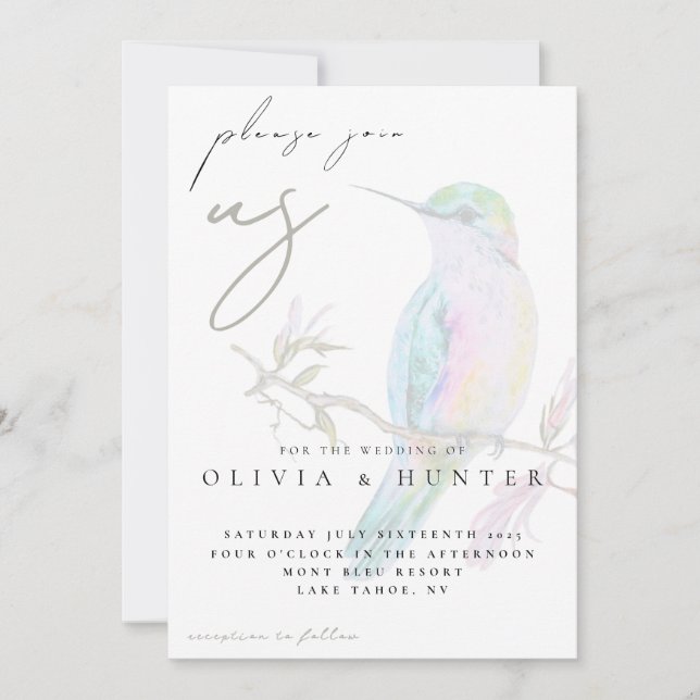 Elegant Watercolor Hummingbird Wedding Invitation (Devant)