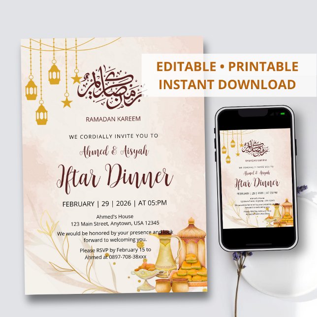 Elegant Watercolor Iftar Dinner Invitation Dates (Créateur téléchargé)