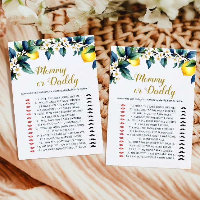 Elegant Watercolor Lemon Guess Who Mommy Daddy  (Créateur téléchargé)