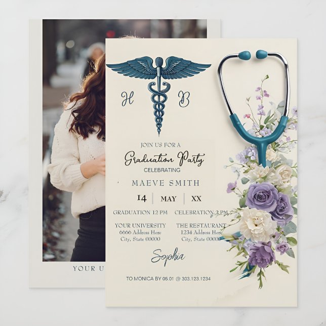 Elegant Watercolor Nursing Graduation Invitation w (Créateur téléchargé)