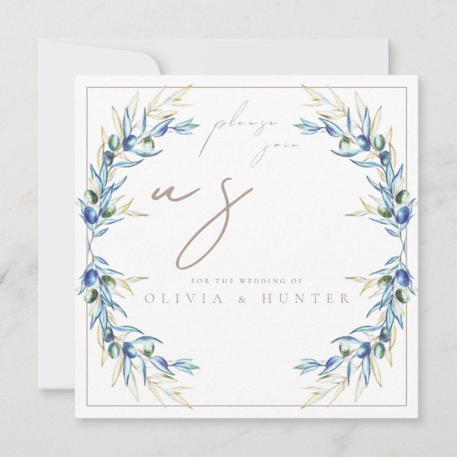 Elegant Watercolor Olive Branch Wedding Invitation (Devant)