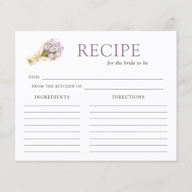 Elegant Watercolor Tulip Bridal Shower Recipe Card (Devant)