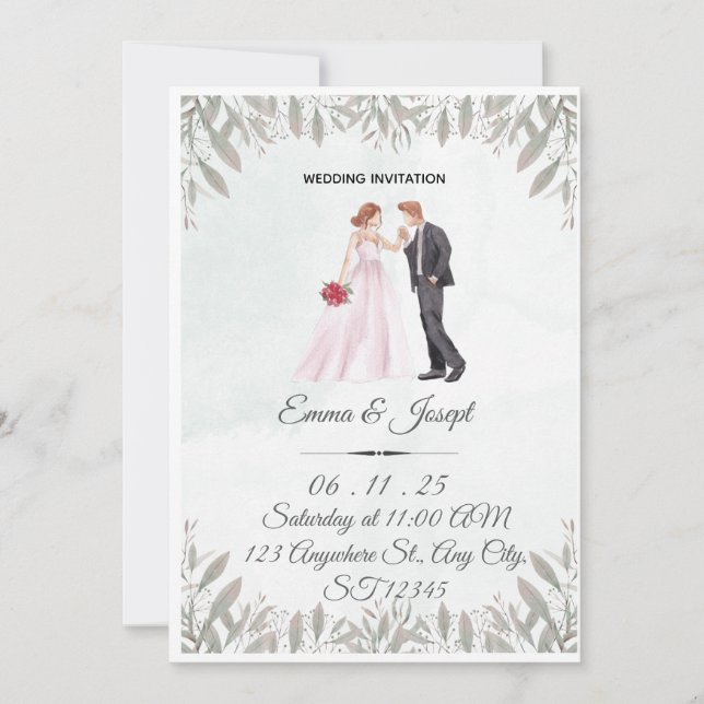 Elegant Watercolor Wedding Invitation  (Devant)