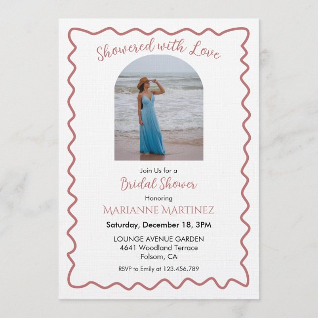 Elegant Wavy Frame Bridal Shower Photo Invitation (Devant)