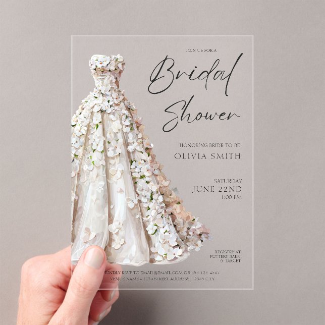 Elegant Wedding Gown Bridal Shower Invitation (In situ (ordinateur de poche))